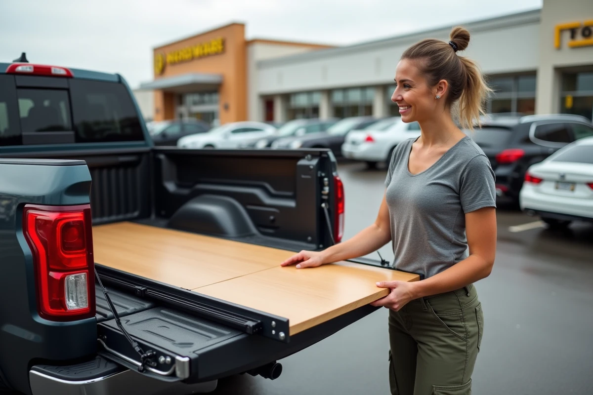 Femme vérifie le glissement d’un plateau dans un pickup