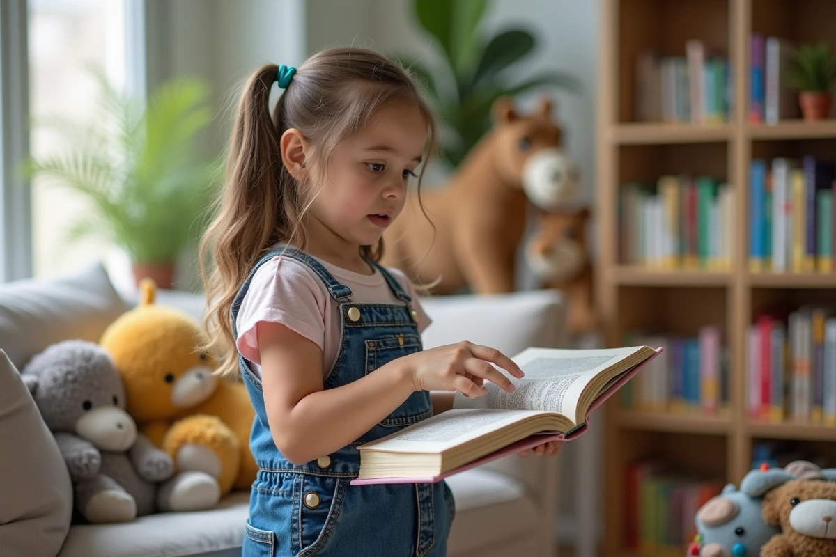 Jeune fille découvrant un livre sur les animaux
