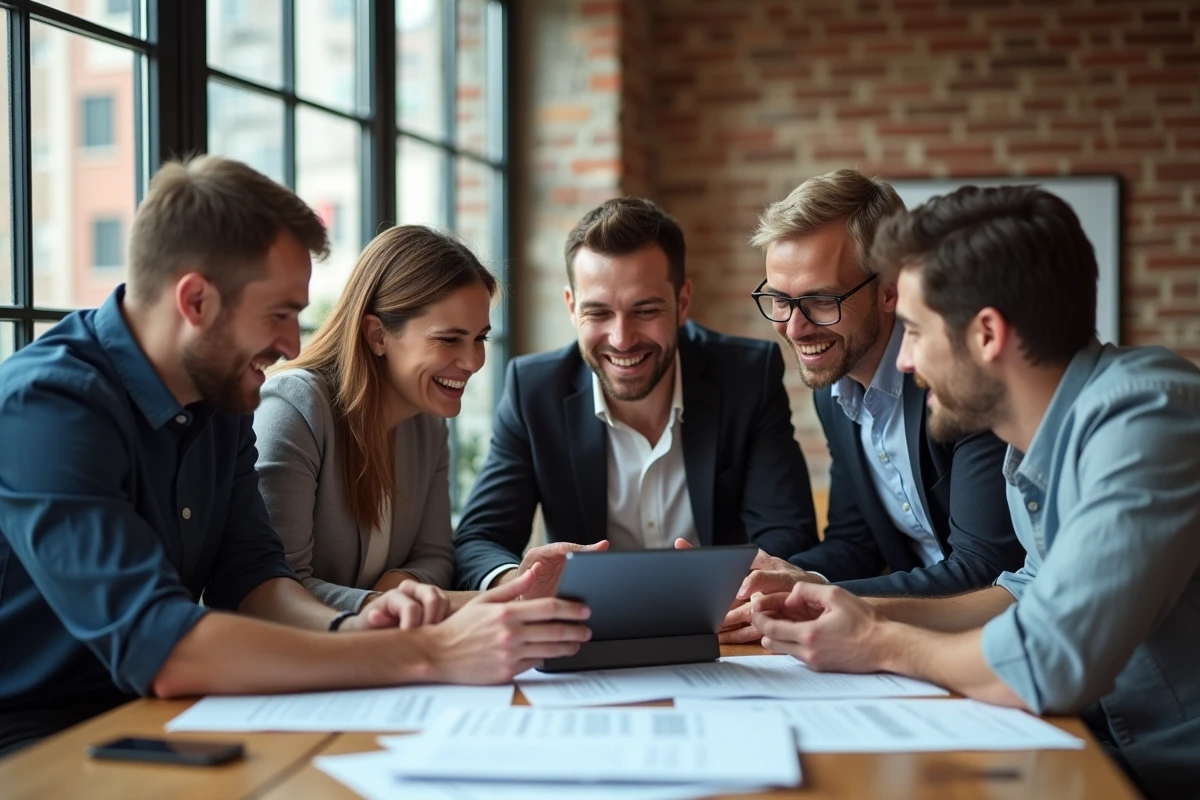 Groupe de collègues en réunion dans un espace de coworking
