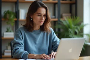 Femme concentrée dans son bureau à domicile