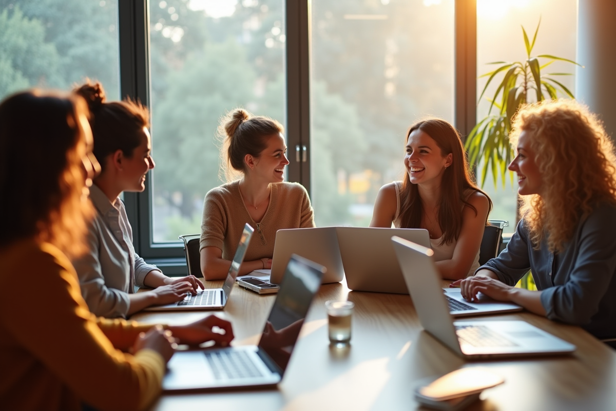 Femmes leaders en réunion dans un espace lumineux