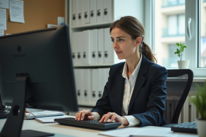 Femme d'âge moyen travaillant dans un bureau municipal